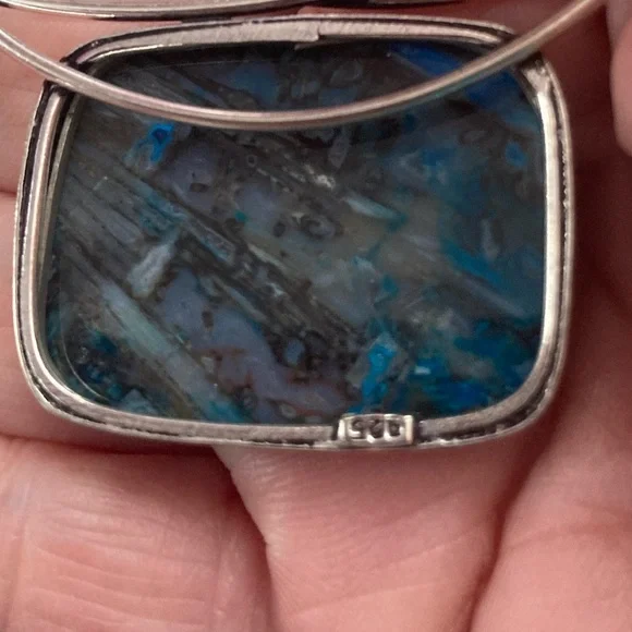 NEW Stick Agate and Larimar, 925 Silver Necklace - Picture 4 of 4